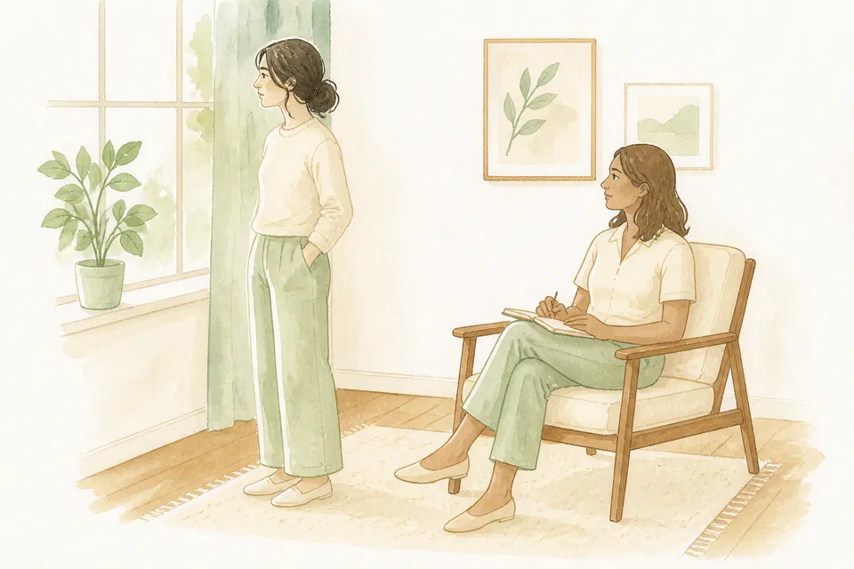 Watercolor illustration of a calming therapy session